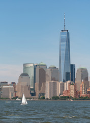 Vertical Composition Sailboat in Hudson Bay Manhattan Skyline