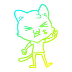 cold gradient line drawing cartoon cat hissing