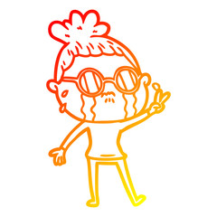 warm gradient line drawing cartoon crying woman wearing spectacles