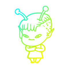cold gradient line drawing cute cartoon alien girl