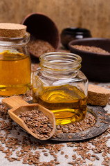 Organic flax oil in glass