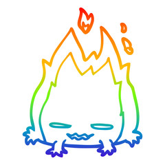 rainbow gradient line drawing cartoon fire demon