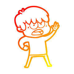 warm gradient line drawing worried cartoon boy
