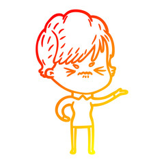 warm gradient line drawing cartoon frustrated woman