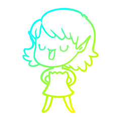 cold gradient line drawing cartoon elf girl