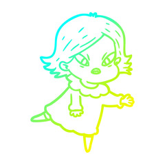 cold gradient line drawing cartoon stressed woman