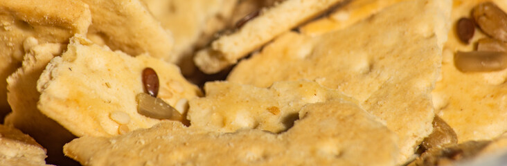 Chunks of biscuits with sunflower seeds and sesame is macro