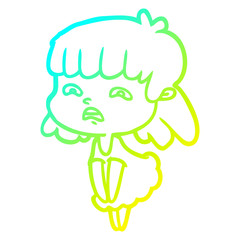 cold gradient line drawing cartoon worried woman