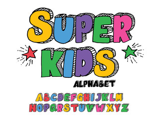 Fototapeta premium Hand-drawn 3D font. uppercase letters with colors. alphabet for children's themes