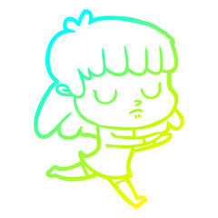 cold gradient line drawing cartoon indifferent woman