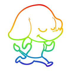 rainbow gradient line drawing cartoon smiling elephant running