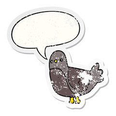 cartoon bird and speech bubble distressed sticker