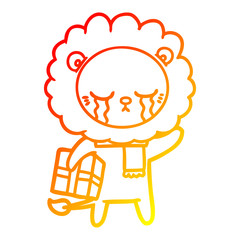 warm gradient line drawing crying cartoon lion