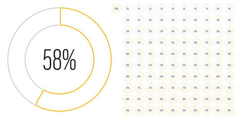 Set of circle percentage diagrams (meters) from 0 to 100 ready-to-use for web design, user interface (UI) or infographic - indicator with yellow