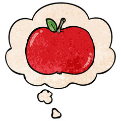 cartoon apple and thought bubble in grunge texture pattern style