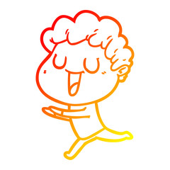 warm gradient line drawing laughing cartoon man running