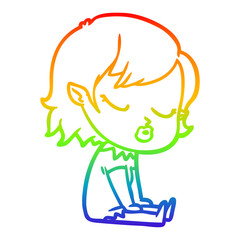 rainbow gradient line drawing cute cartoon vampire girl
