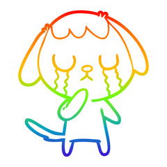 rainbow gradient line drawing cute cartoon dog crying