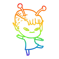 rainbow gradient line drawing cute cartoon alien girl