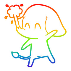 rainbow gradient line drawing cute cartoon elephant spouting water