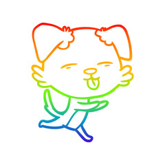 rainbow gradient line drawing cartoon dog sticking out tongue