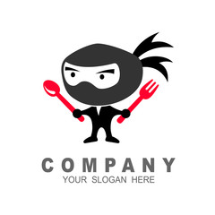 Ninja logo vector icons with restaurant, spoon and fork icon