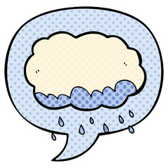 cartoon rain cloud and speech bubble in comic book style