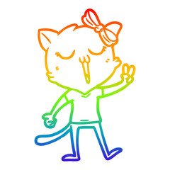 rainbow gradient line drawing cartoon cat
