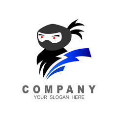 Cartoon ninja logo and business, ninja  logo with thunder vector illustration