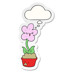 cute cartoon flower and thought bubble as a printed sticker