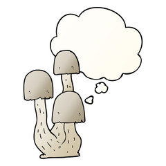cartoon mushroom and thought bubble in smooth gradient style