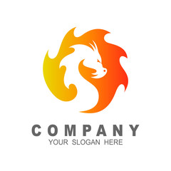 Dragon logo with a fire design illustration