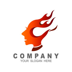 Face logo and fire with design illustration, comet icon and girl