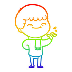 rainbow gradient line drawing cartoon happy boy