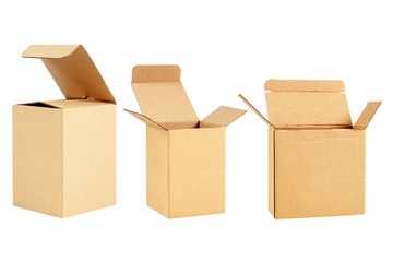 collection of various cardboard boxes isolated on white