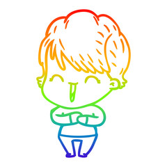 rainbow gradient line drawing cartoon laughing woman