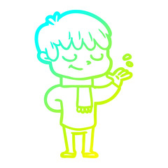 cold gradient line drawing cartoon happy boy