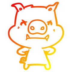 warm gradient line drawing angry cartoon pig