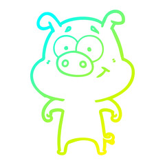 cold gradient line drawing happy cartoon pig