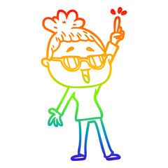 rainbow gradient line drawing cartoon happy woman wearing spectacles