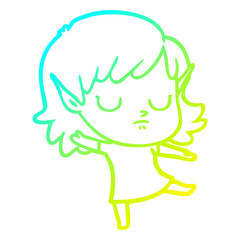 cold gradient line drawing cartoon elf girl