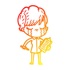 warm gradient line drawing cartoon woman crying