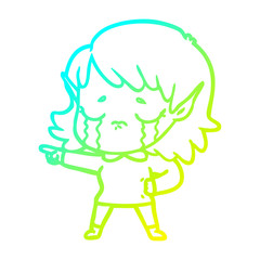 cold gradient line drawing cartoon crying elf girl