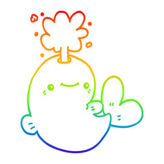 rainbow gradient line drawing cartoon whale spouting water