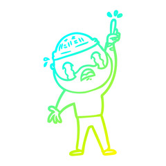cold gradient line drawing cartoon bearded man crying