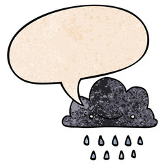 cartoon storm cloud and speech bubble in retro texture style