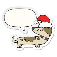 cartoon dog wearing christmas hat and speech bubble sticker