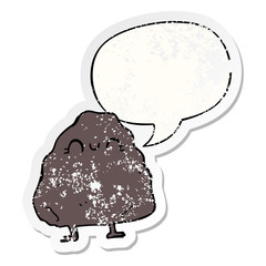 cartoon rock and speech bubble distressed sticker