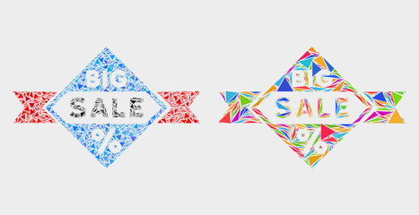 Big sale collage icon of triangle items which have various sizes and shapes and colors. Geometric abstract vector illustration of big sale.