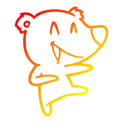 warm gradient line drawing laughing bear cartoon
